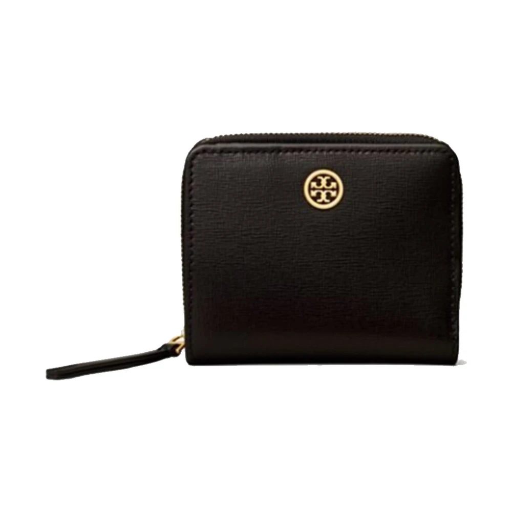 TORY BURCH Zwarte leren portemonnee met meerdere vakken Black Dames