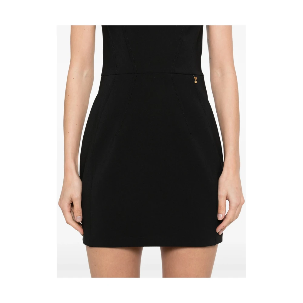 Elisabetta Franchi Zwarte Jurk met Ronde Hals en Dartdetails Black Dames