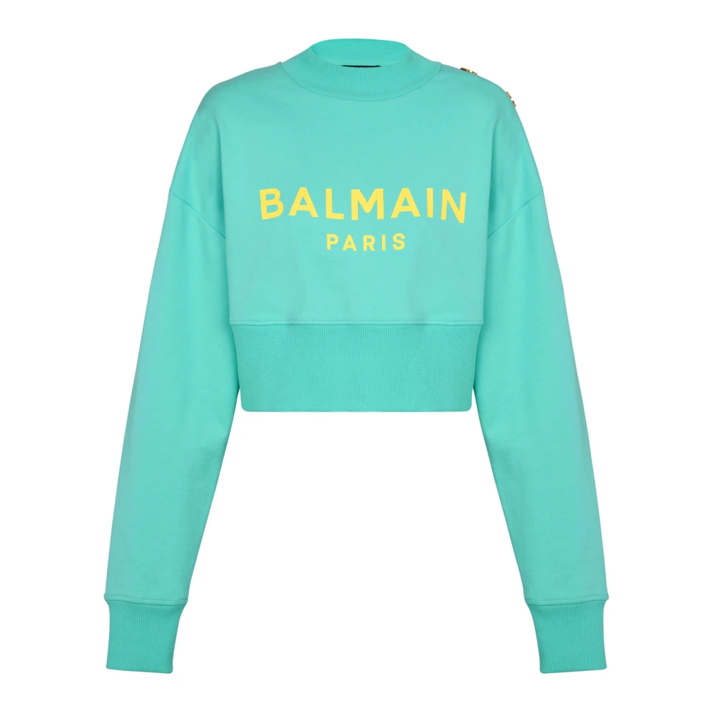 Balmain Cropped sweatshirt met Paris print Blue Dames