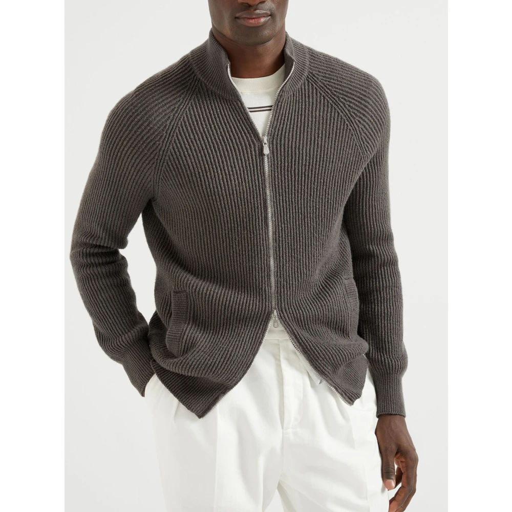BRUNELLO CUCINELLI Caffe Cardigan in Klassieke Stijl Brown Heren
