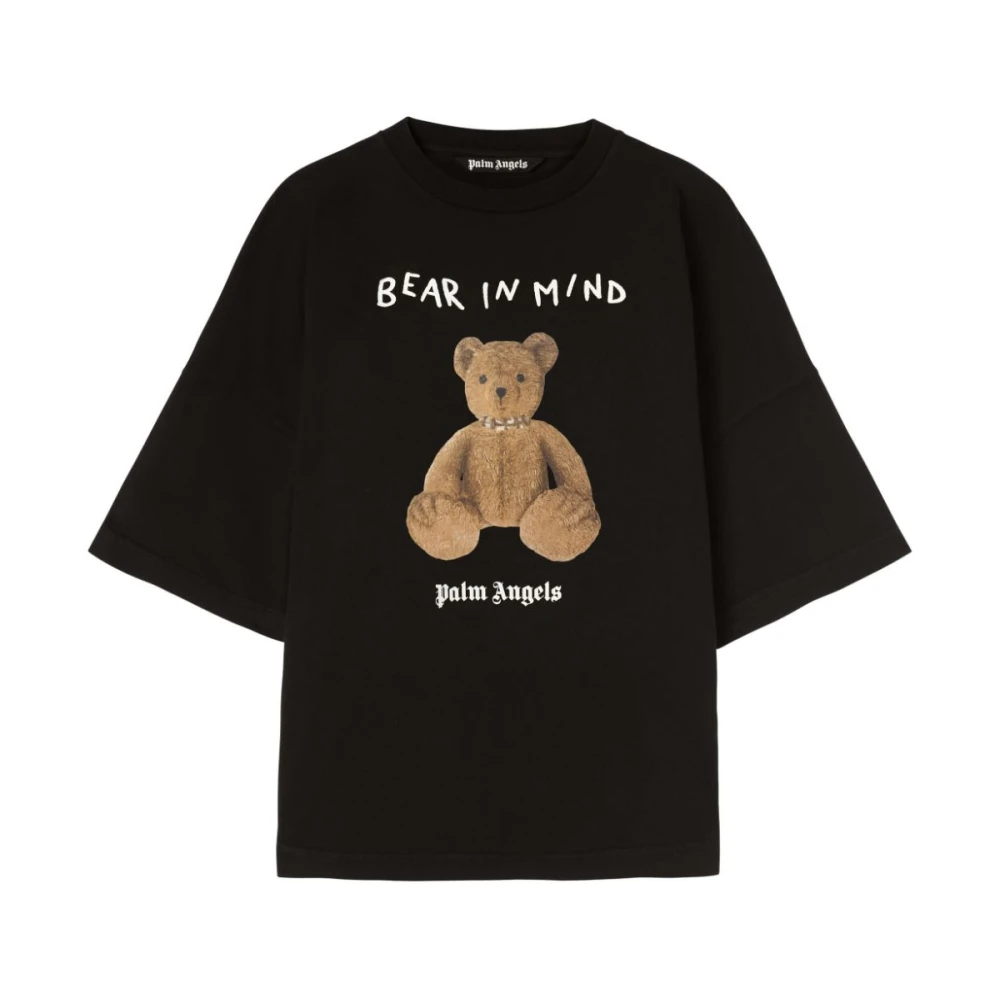 Palm Angels Slogan Print Bear Motif T-shirts Black Heren