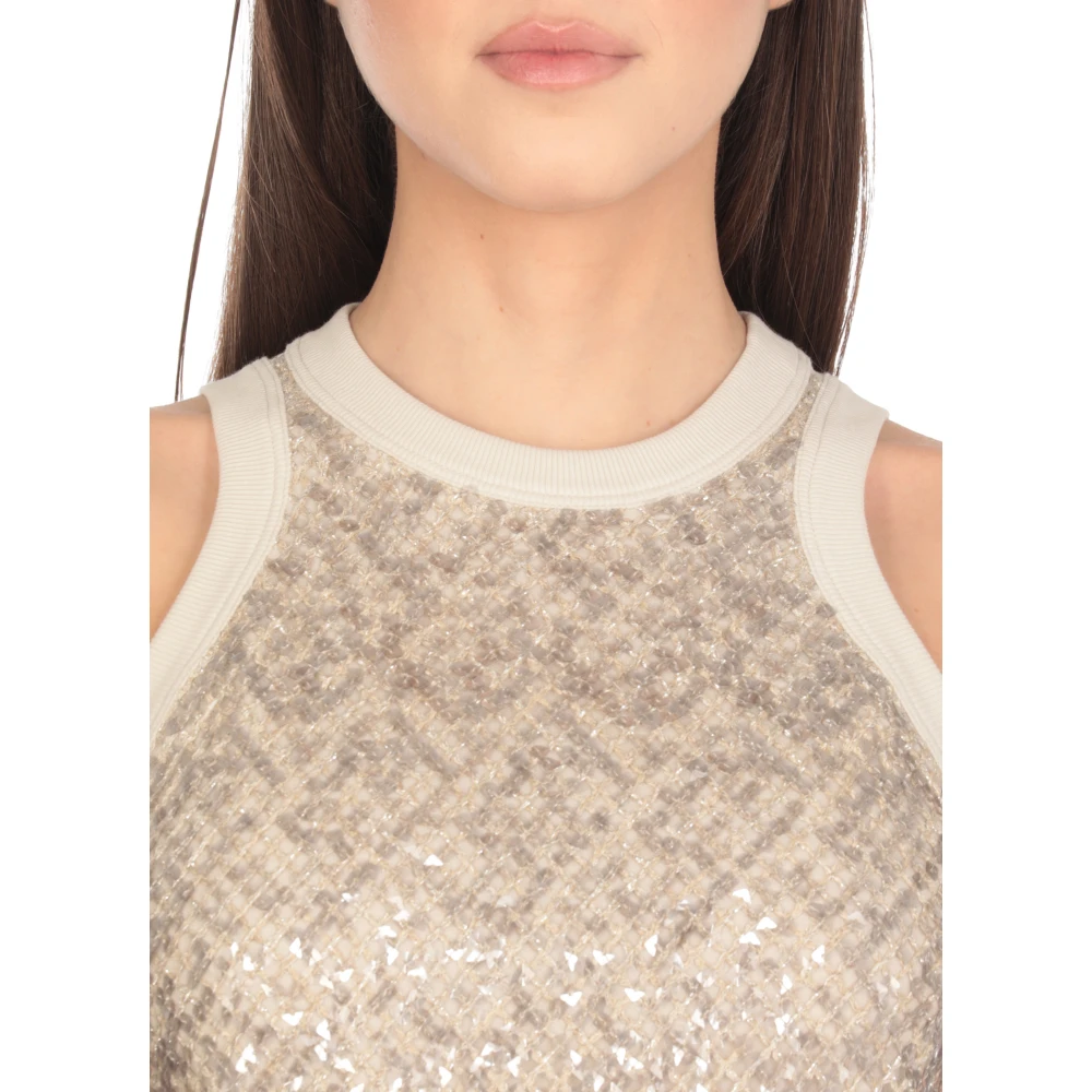 BRUNELLO CUCINELLI Beige Katoenen Paillet Top Beige Dames