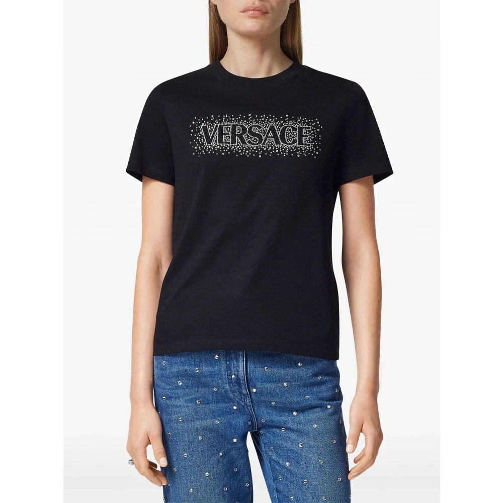 Versace Zwarte Kristal T-Shirt Black Dames