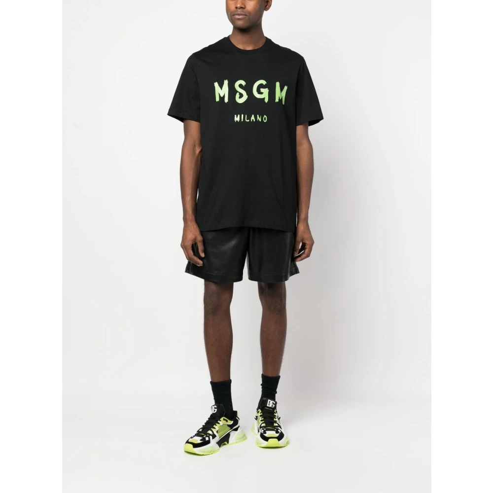 Msgm Logo Print Crew Neck T-shirt Black Heren