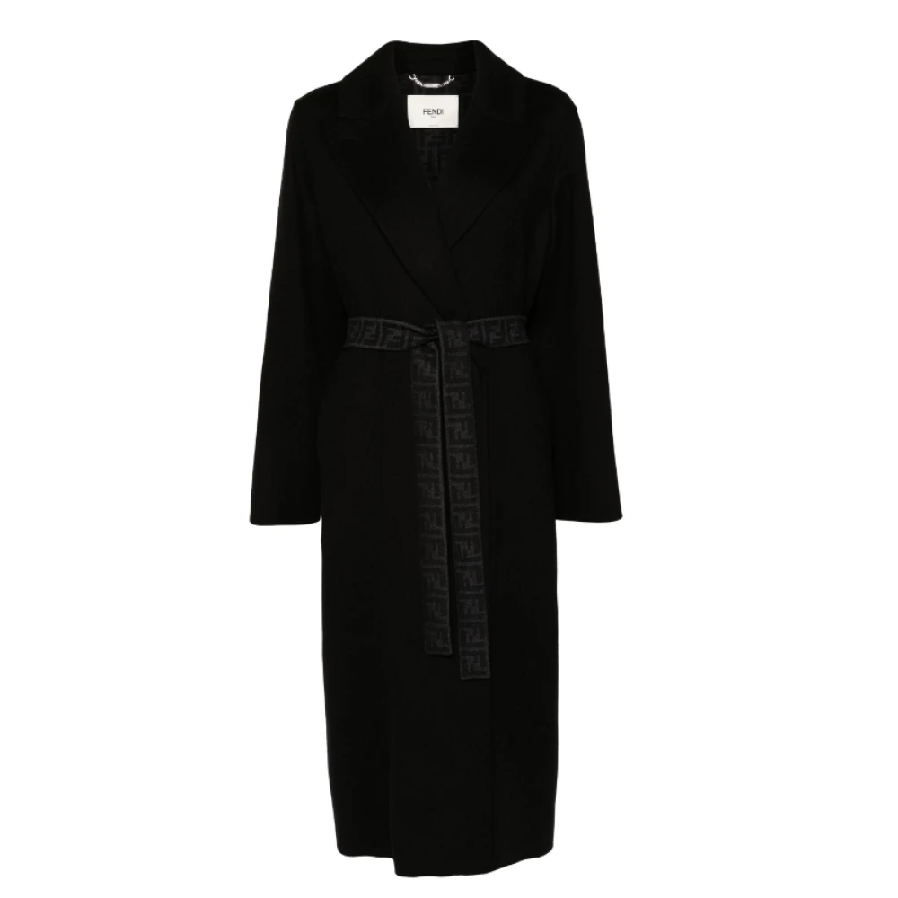 Fendi Zwarte Wollen Blend Ceintuurjas Black Dames