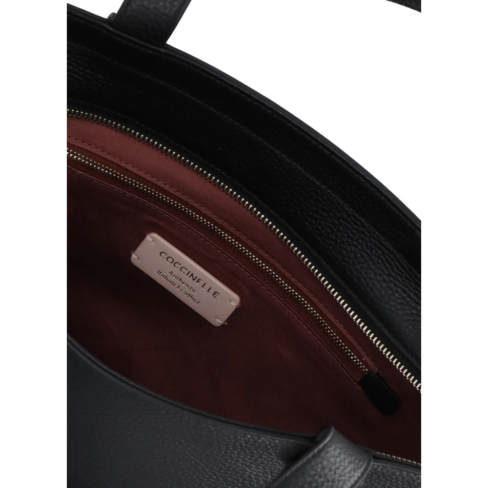 Coccinelle Zwarte leren schoudertas met handvatten Black Dames