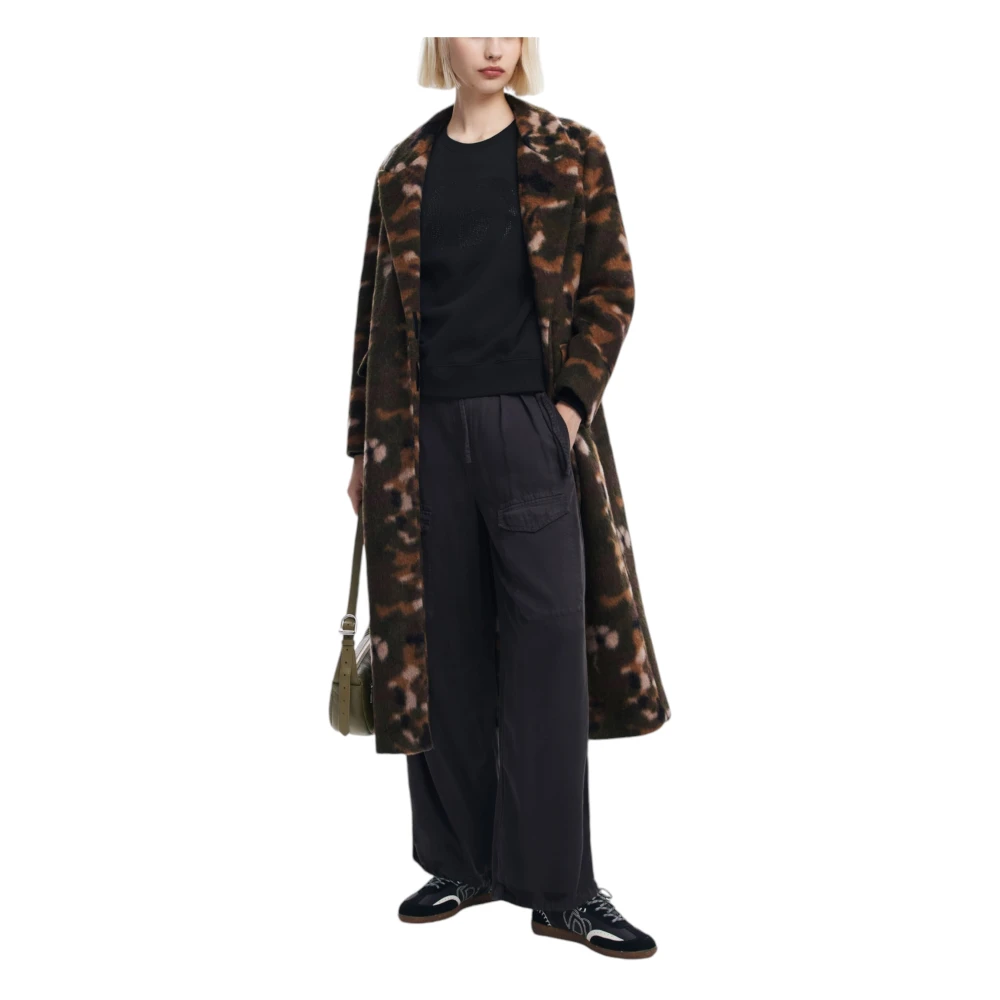 Desigual Groene Wol Lapel Jas Herfst Winter Multicolor Dames