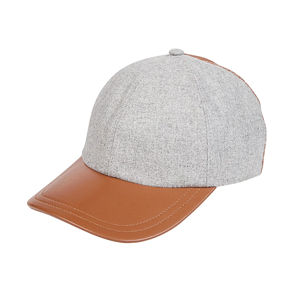 Eleventy Men's Gray Cashmere And Leather Baseball Hat - Hats & Caps - One Size - Accessories
