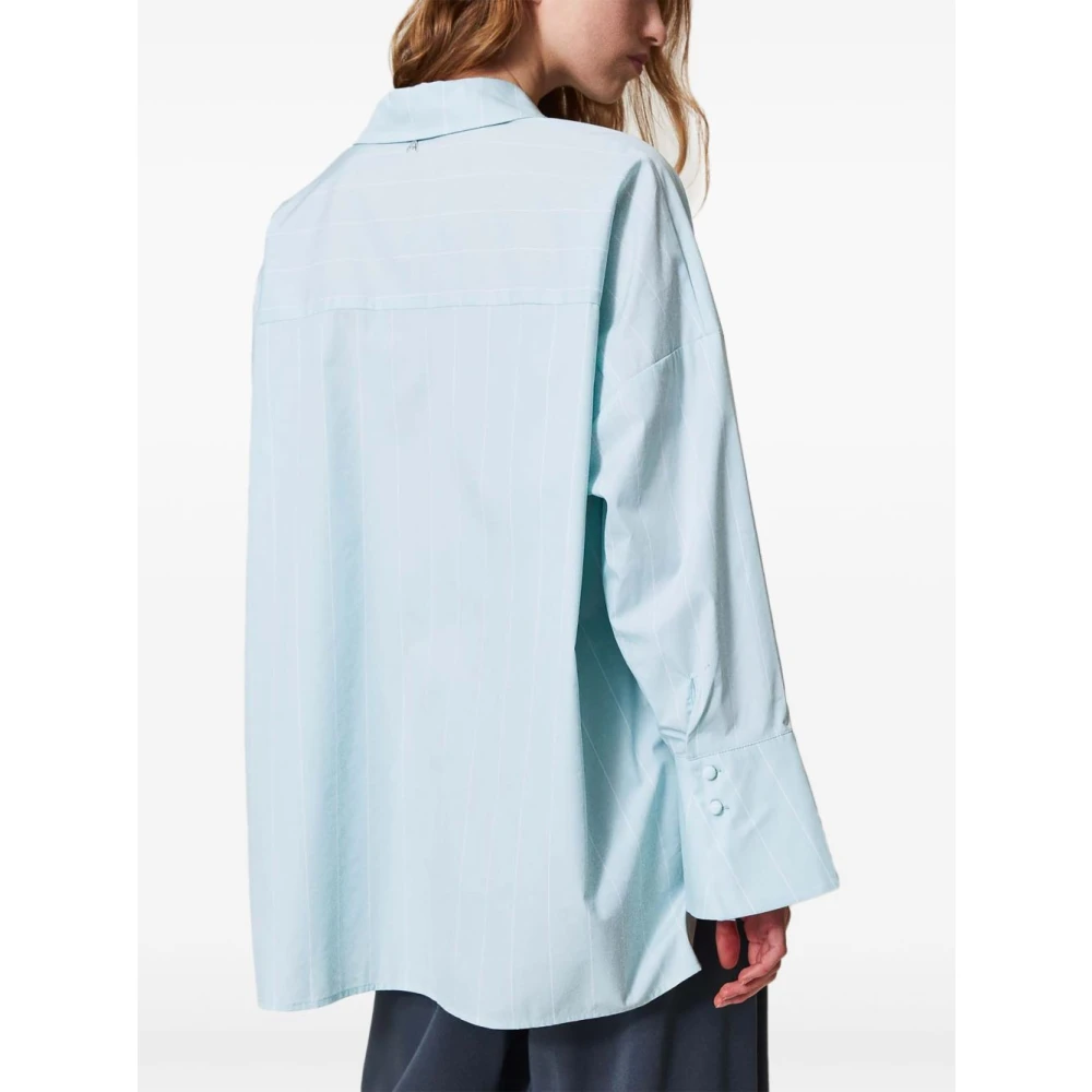Twinset Blauw Gestreepte Knoopmanchet Overhemd Blue Dames