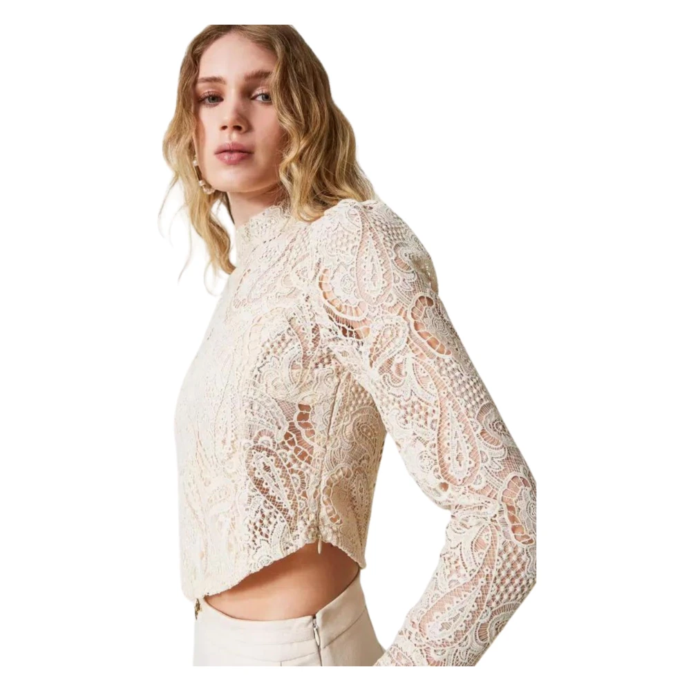 Twinset Beige Kant Crop Top Beige Dames