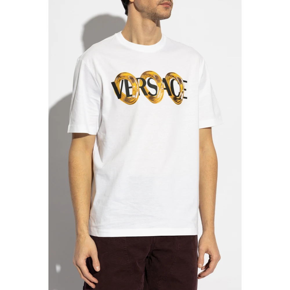 Versace T-shirt met bedrukt logo White Heren