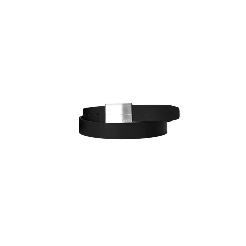 Hugo Men's Black Classic Leather Belt With Interchangeable Buckle - One Size - Accessories