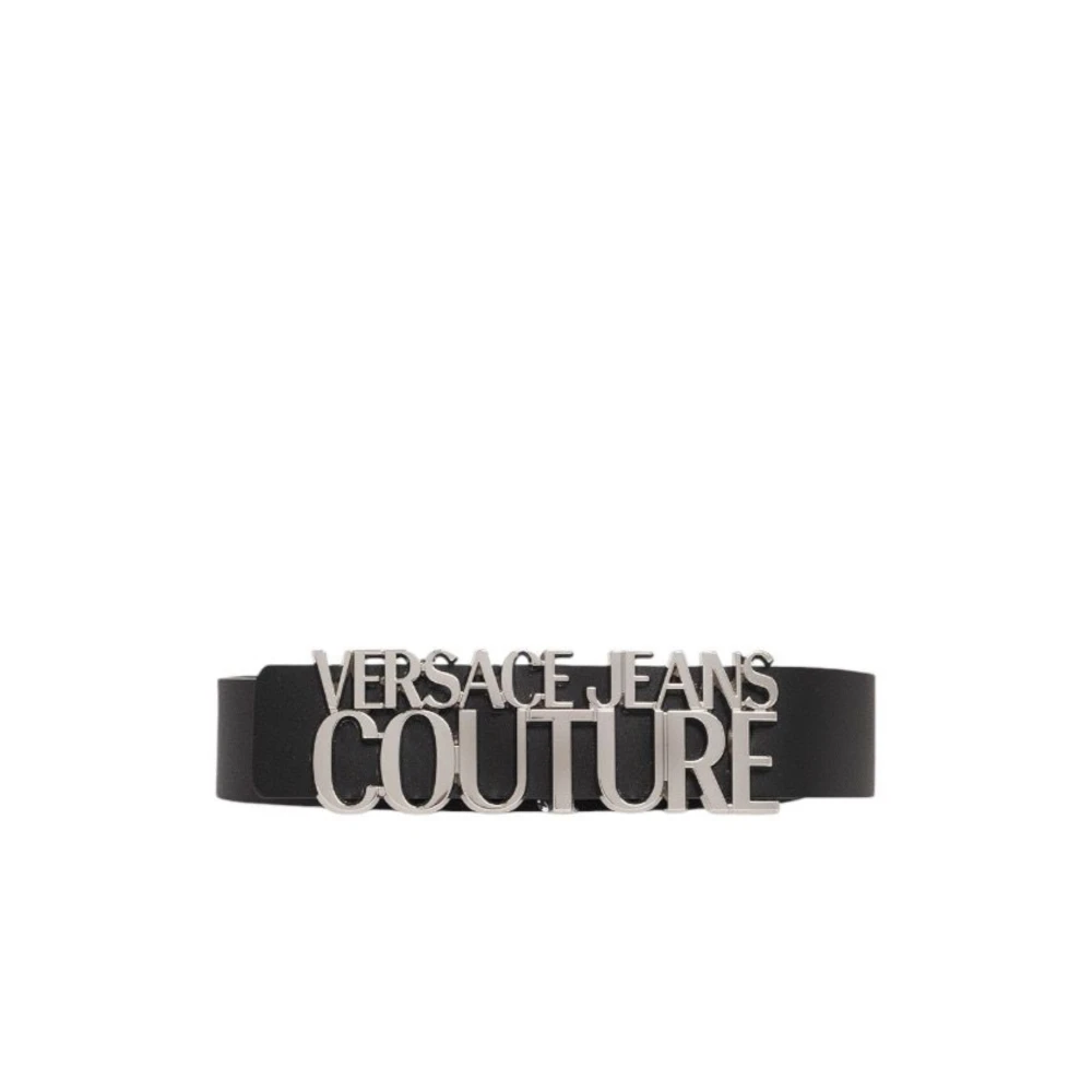 Versace Jeans Couture Zwarte uniseks riem met metalen logo Black Heren