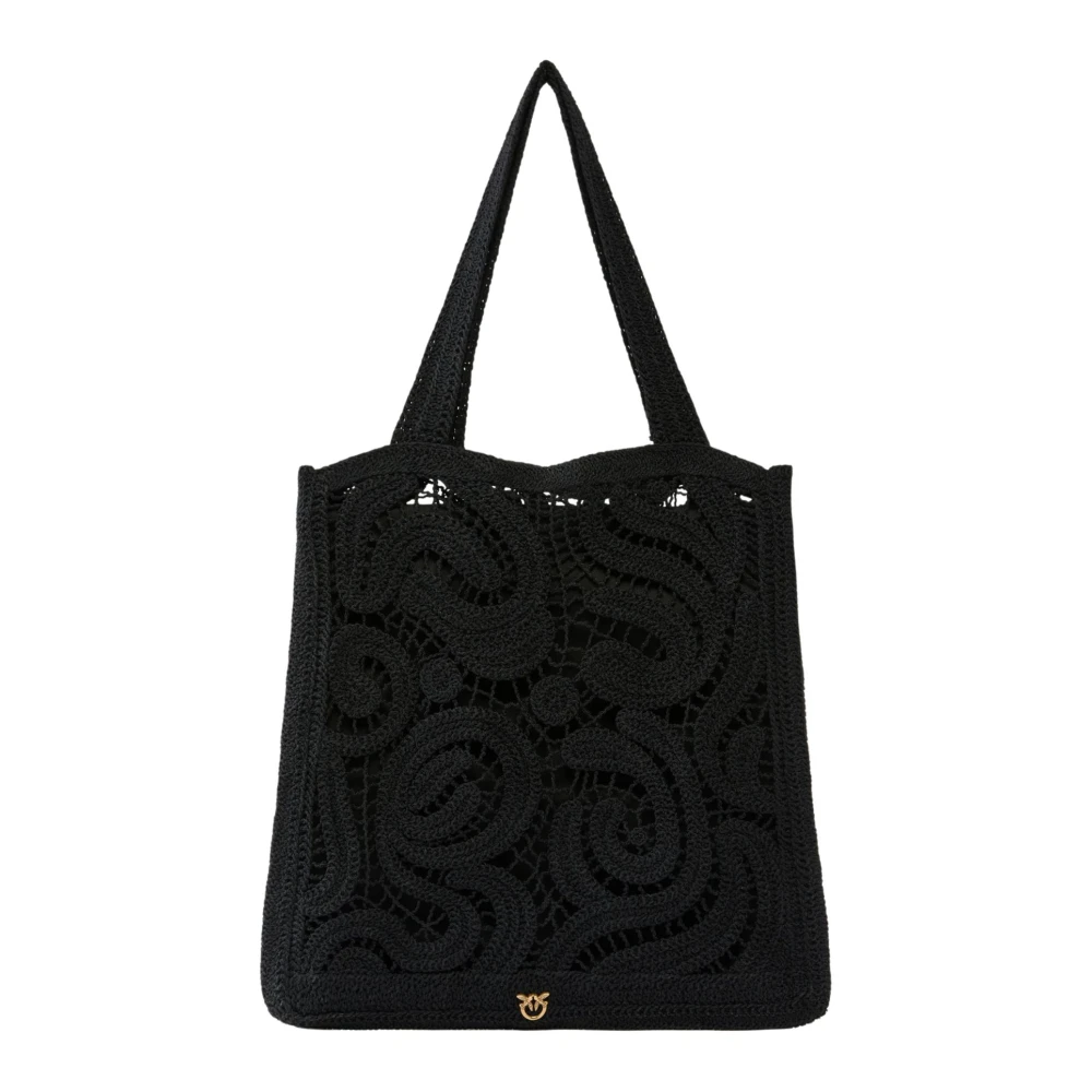 Pinko Women's Black Shopping Bags, One Size, Shopper Crochet Geometrico