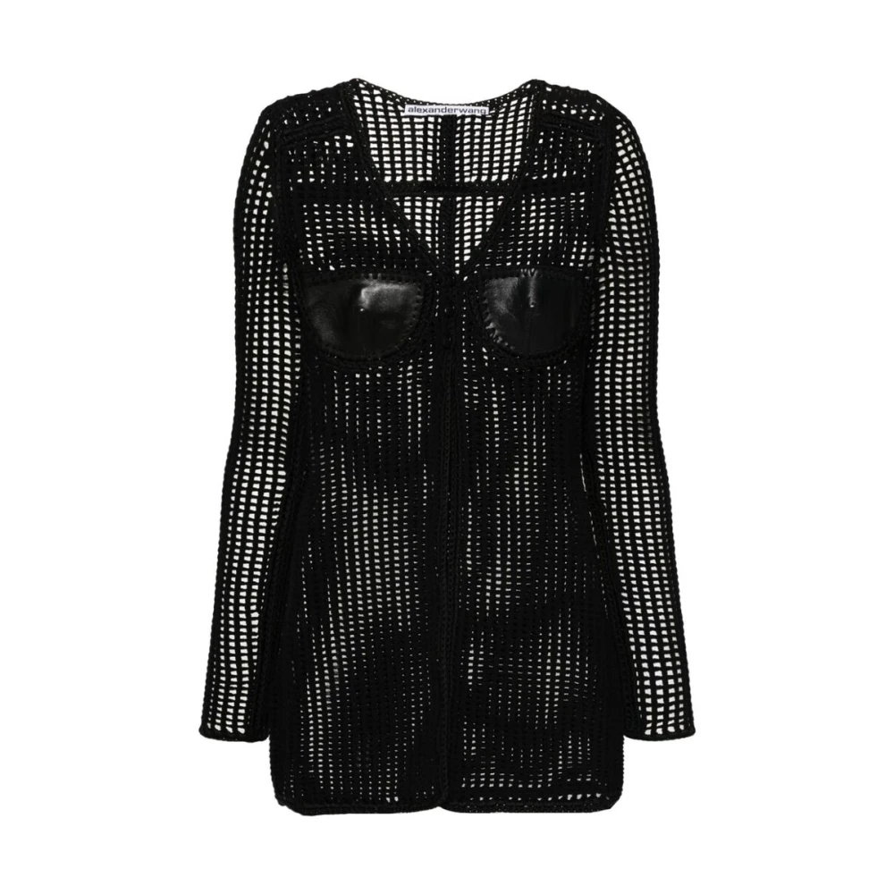 Alexander wang Zwarte Gebreide V-hals Lederen Bustier Sweater Black Dames