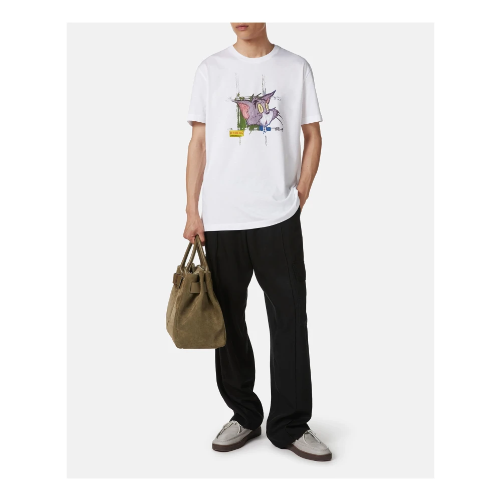 Iceberg Klassiek regular fit wit T-shirt van katoenen jersey met Tom-print op de voorkant White Heren