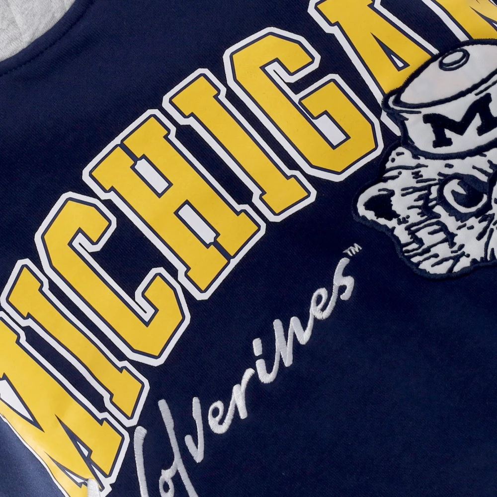 Mitchell & Ness Vintage Logo Fleece Hoodie Michigan Wolverines Blue Heren