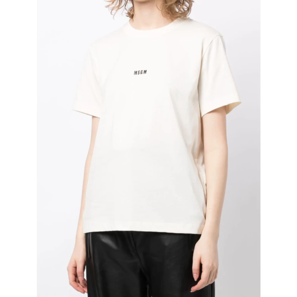 Msgm Korte Mouw Logo T-shirt Ivoor Beige Dames