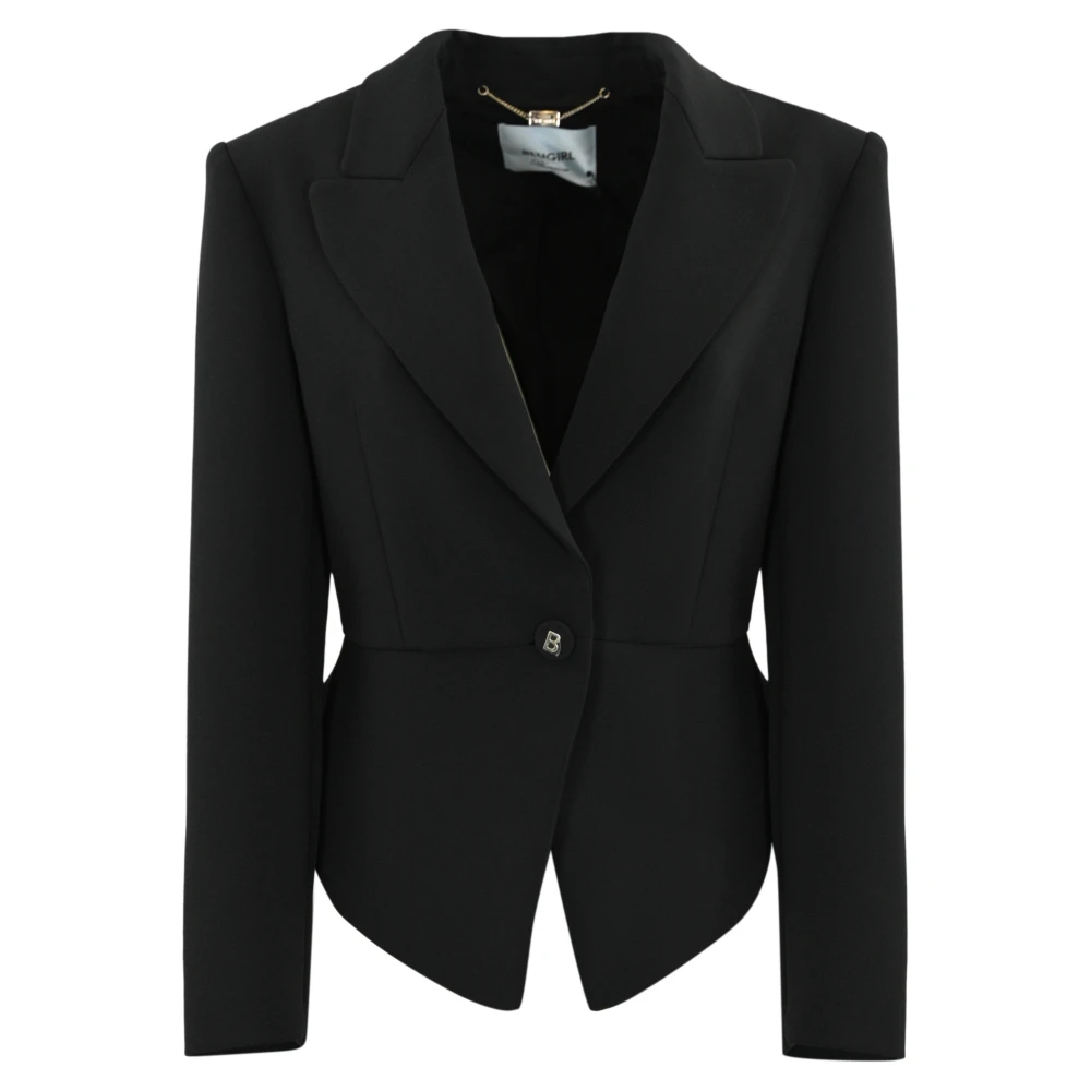 Blugirl Zwarte Crepe Blazer Lange Mouw V-Hals Black Dames