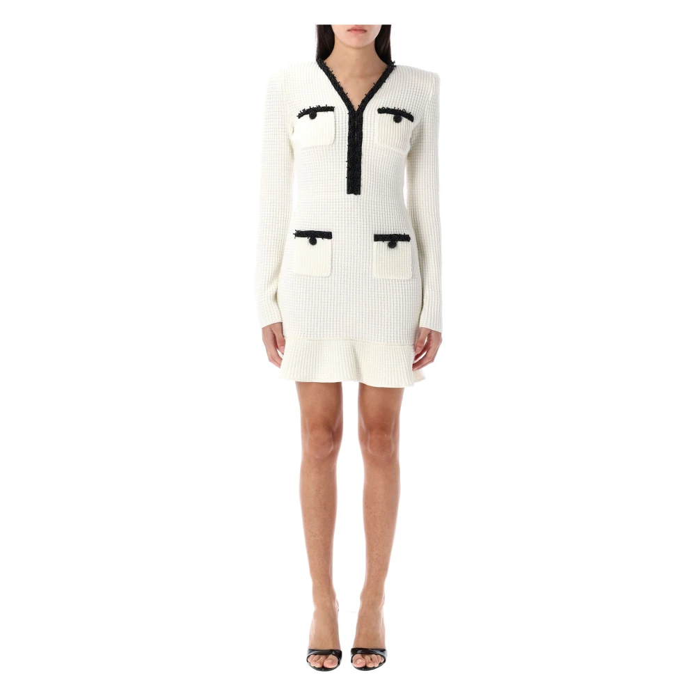 Self Portrait Witte Mini Jurk van Knit met Parelrand White Dames