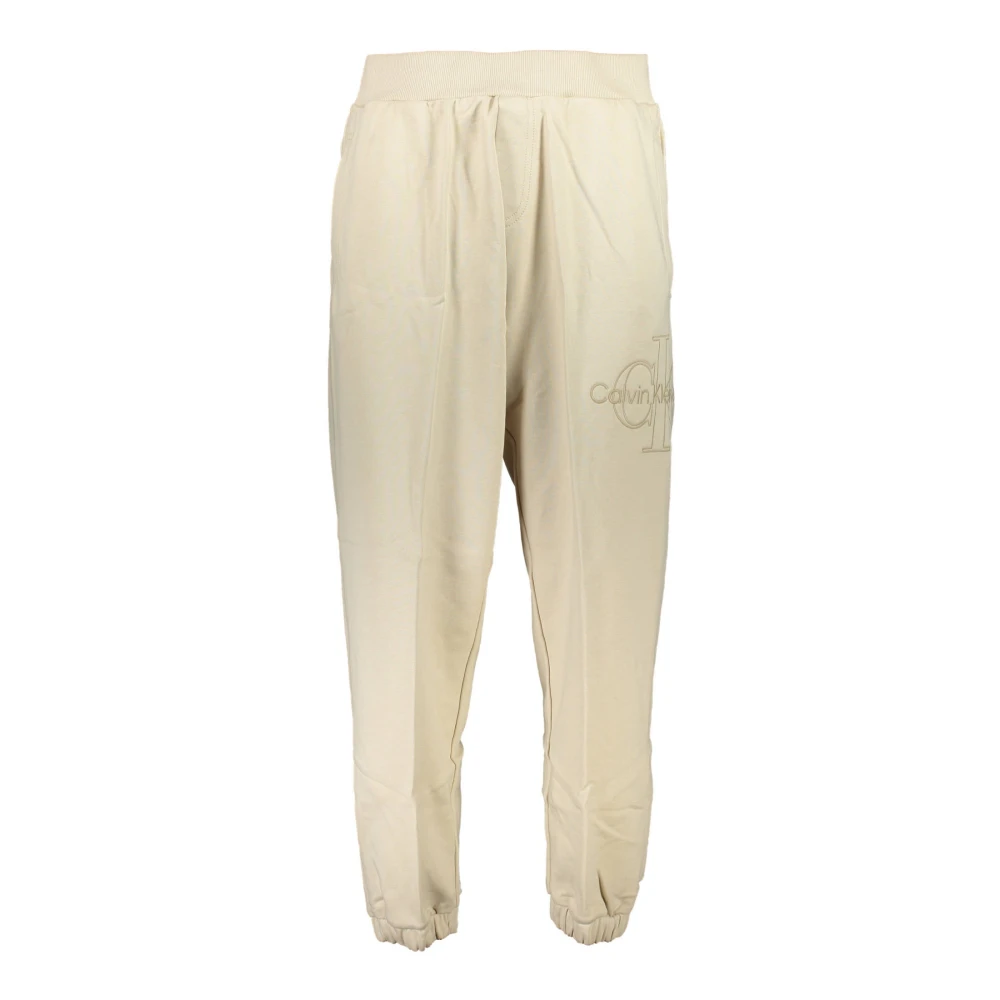 Calvin Klein Men's Beige Sweatpants, S, Sporty Embroidered Trousers