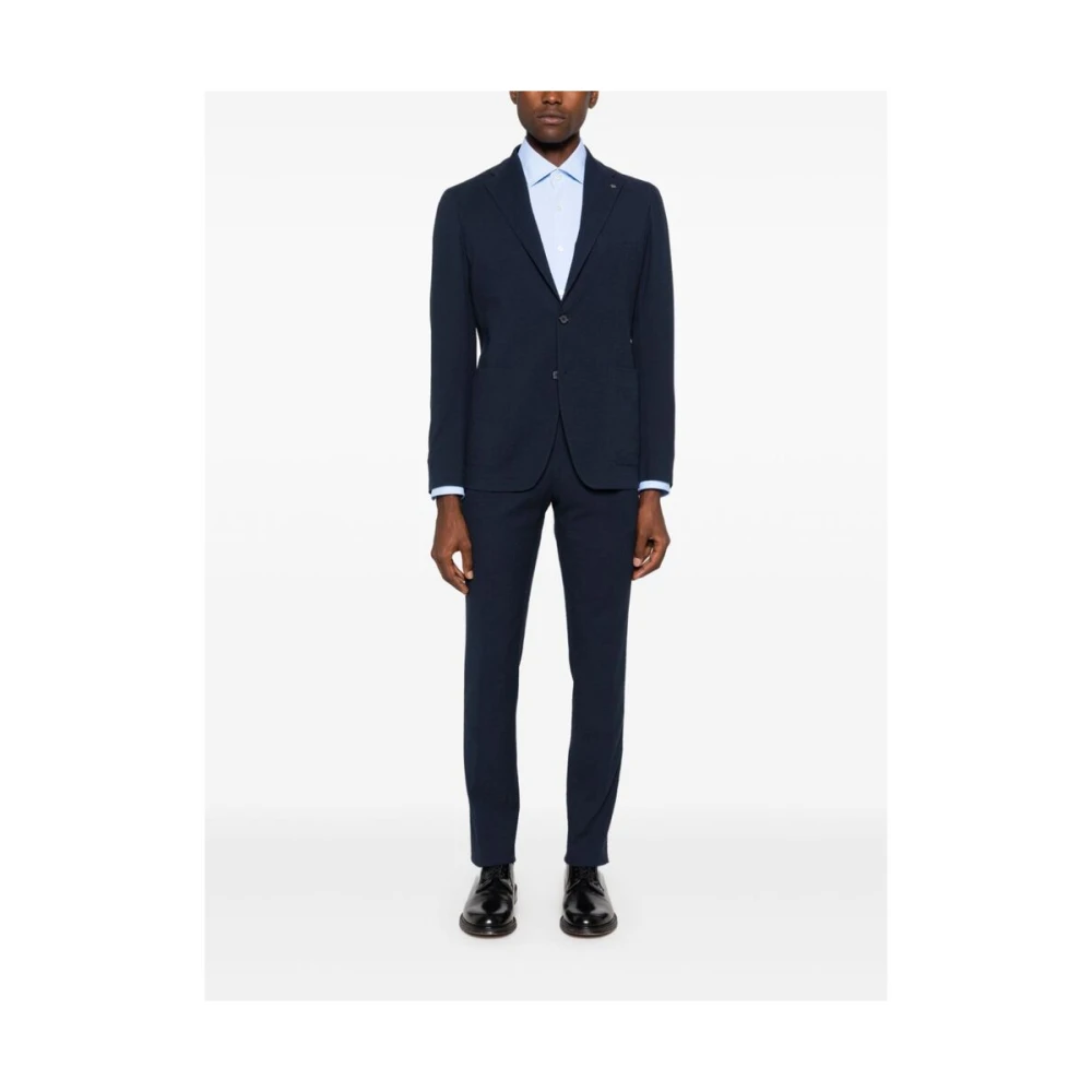 Xacus Blauwe Gestructureerde Knoopshirt Blue Heren