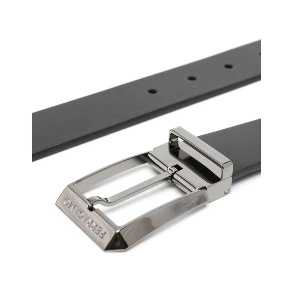 Salvatore Ferragamo Omkeerbare leren riem met gunmetal hardware Black Heren