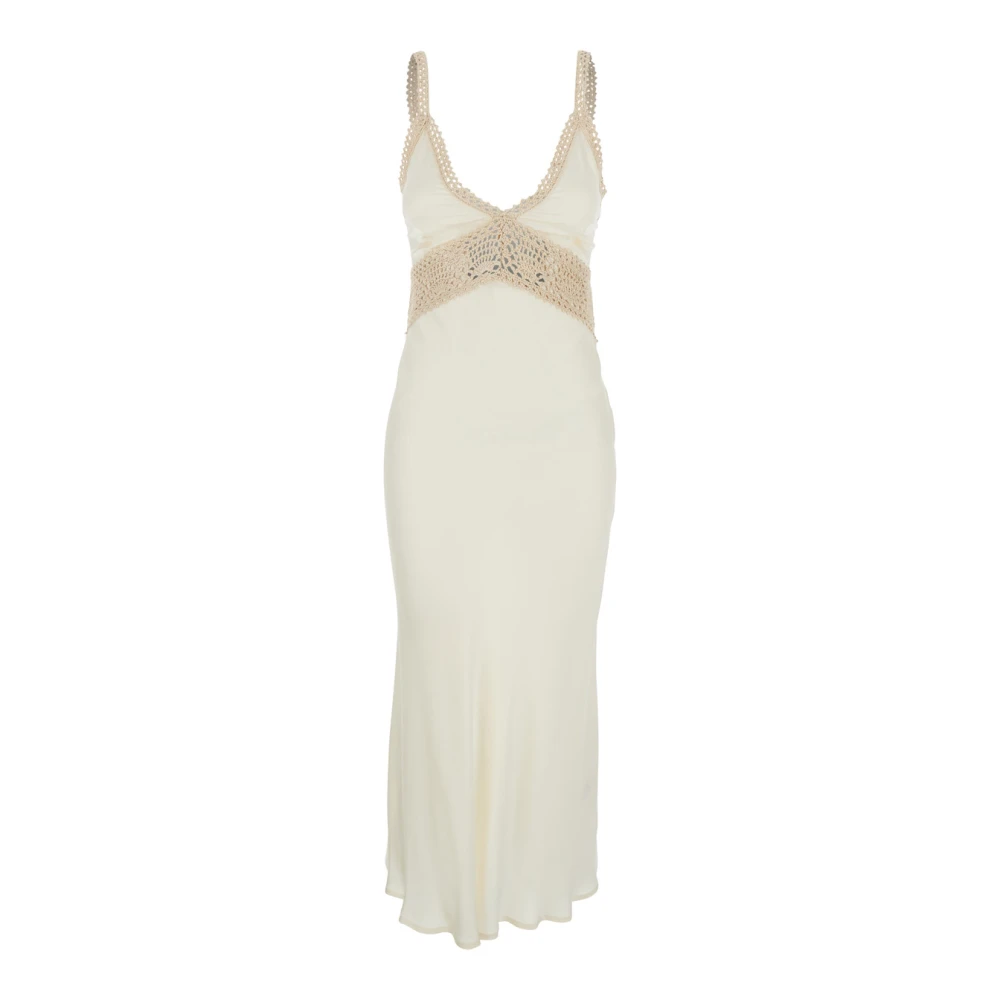 Semicouture Witte Lange Jurk met Dunne Bandjes White Dames