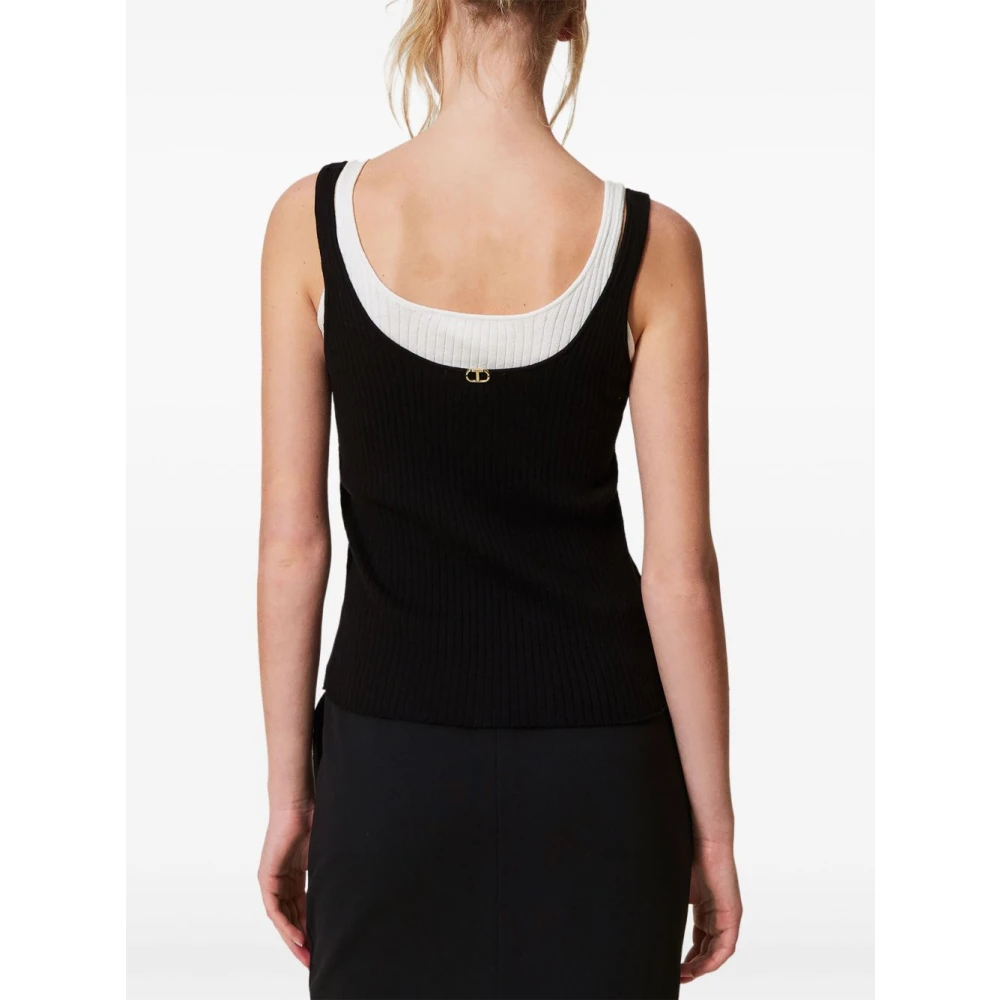 Twinset Zwarte Geribbelde Top met Scoop Neck Black Dames