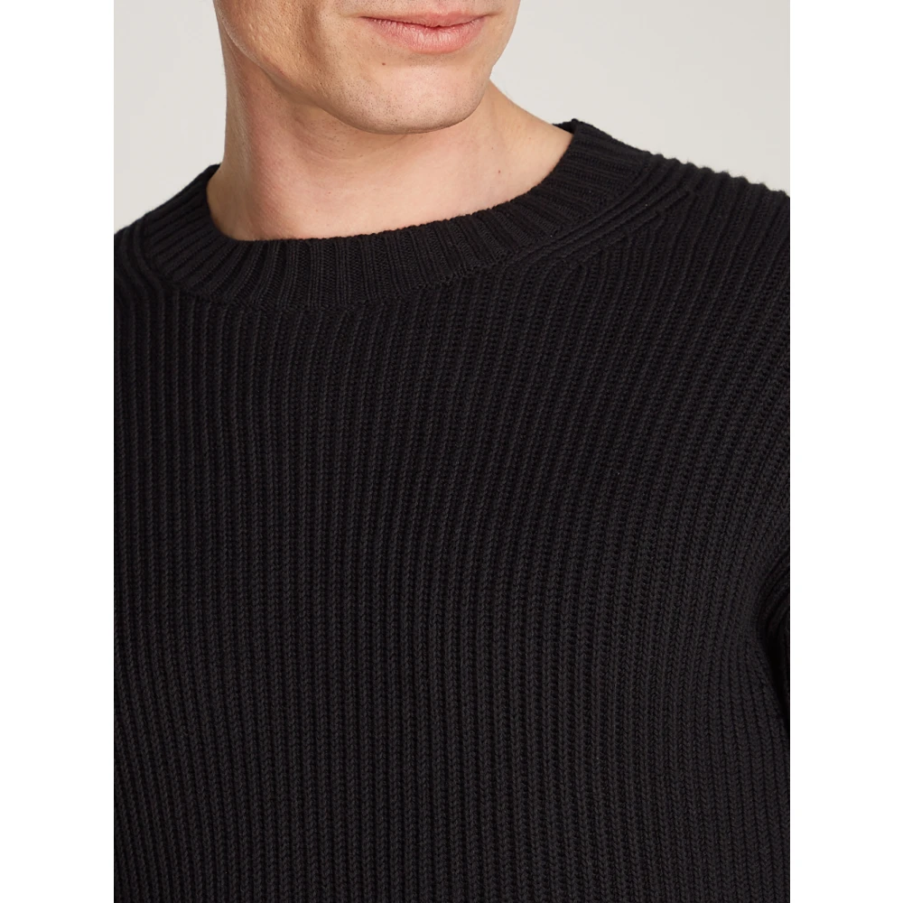 Calvin Klein Grijze Geribbelde Trui Lineaire Stijl Black Heren