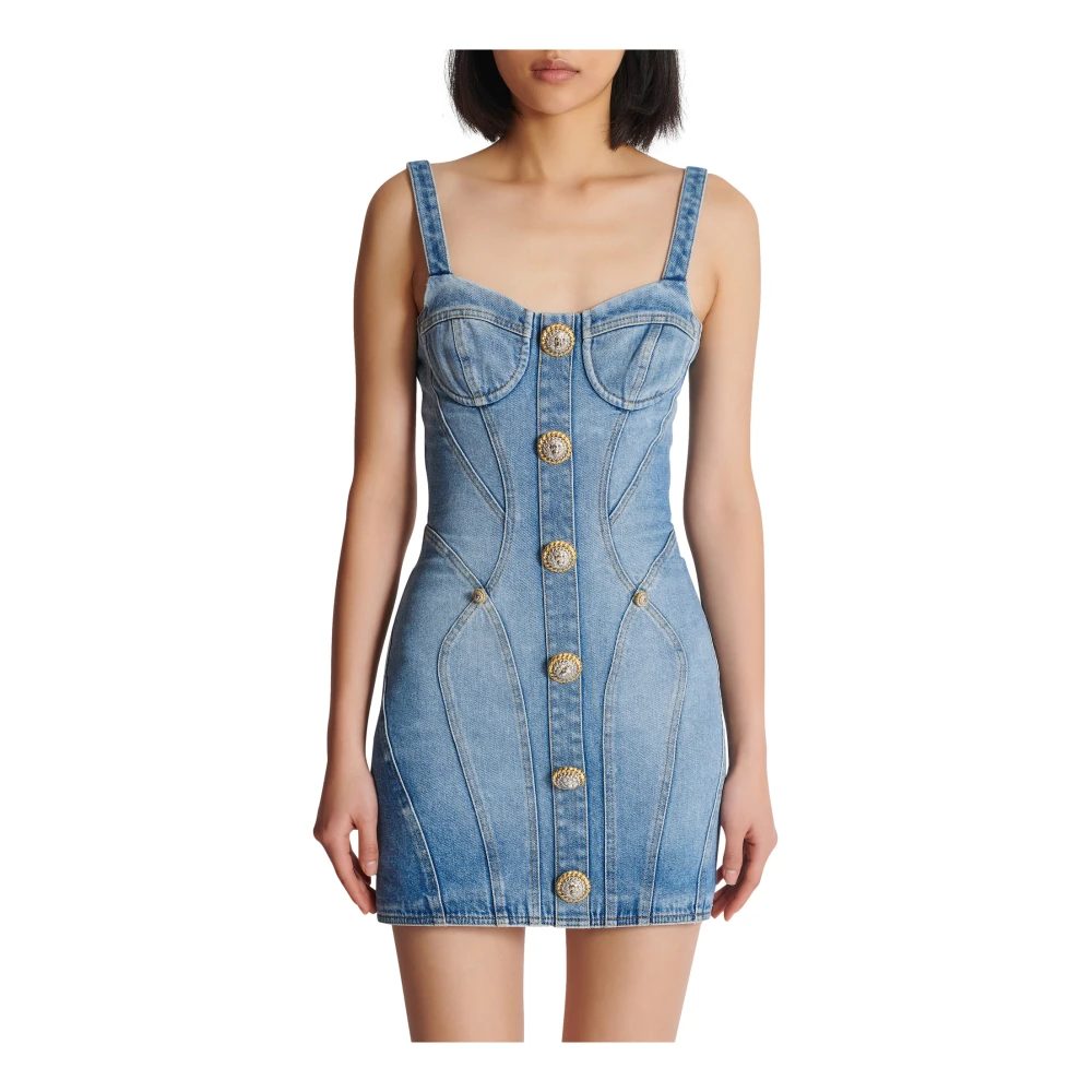 Balmain Knoopsluiting korte spijkerjurk Blue Dames