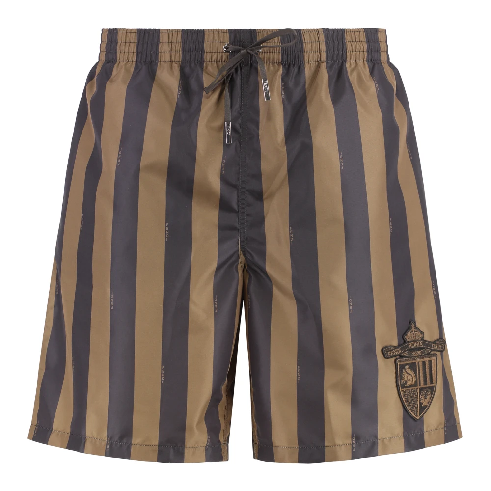 Fendi Men's Brown Striped Swim Shorts With Elastic Waistband - Beachwear - Xl - Swimwear