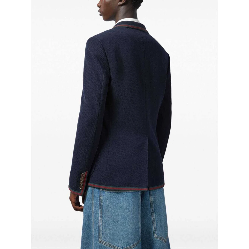Gucci Navy Blauwe Katoenen Blazer met Web-Streep Detail Blue Heren