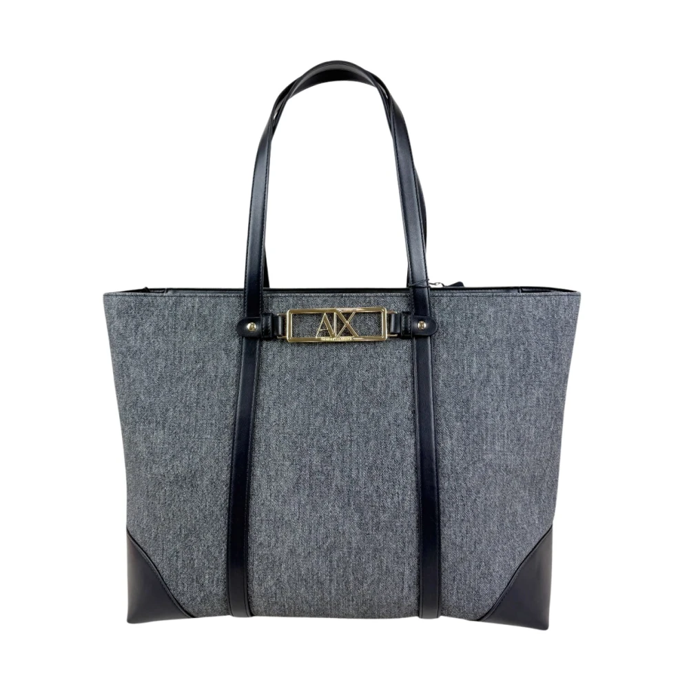 Armani Exchange Women's Black Shopping Bags, One Size, Polly Denim Shopping
