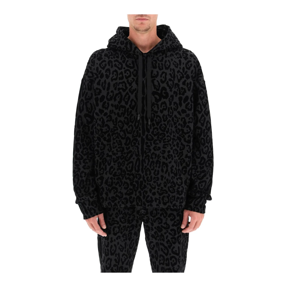 Dolce & Gabbana Leopard Flocked Hoodie Sweatshirt Black Heren