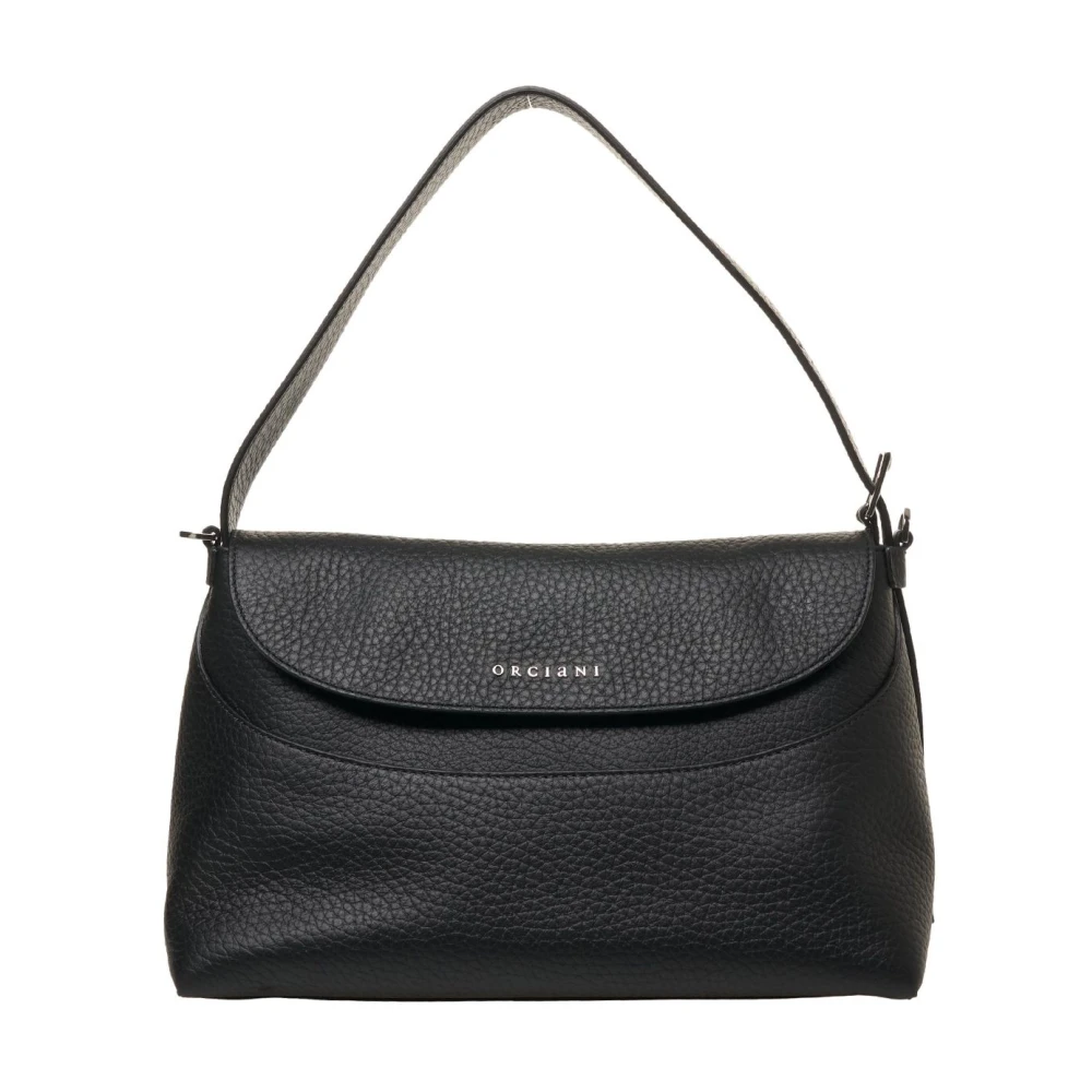 Orciani Zwarte leren schoudertas Black Dames