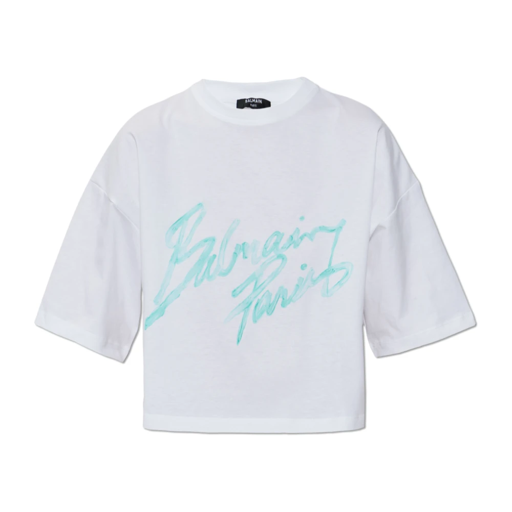 Balmain White Short Loose-Fit T-Shirt - Female - T-Shirts - L - Tops