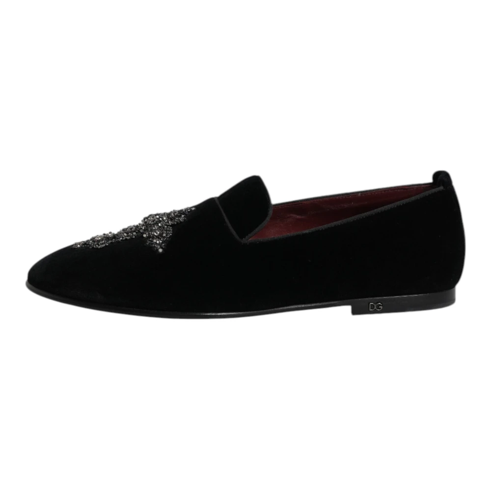Dolce & Gabbana Homme Noir - Mocassin Orné De Velours - Chaussures - Taille: 43 Eu