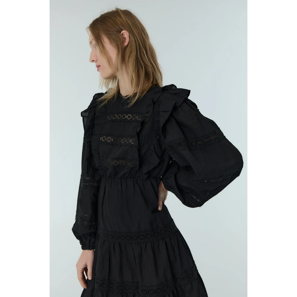 The New Society Kanten Ruche Jurk Black Dames