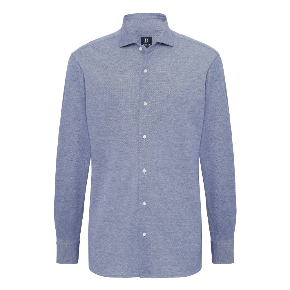 Boggi Milano Piquet Polo Shirt met Open Kraag Regular Fit Blue Heren