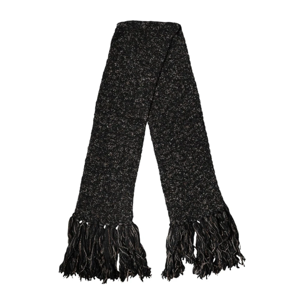 Dolce & Gabbana Black Wool Fringes Neck Wrap Foulard Scarf - Image 2