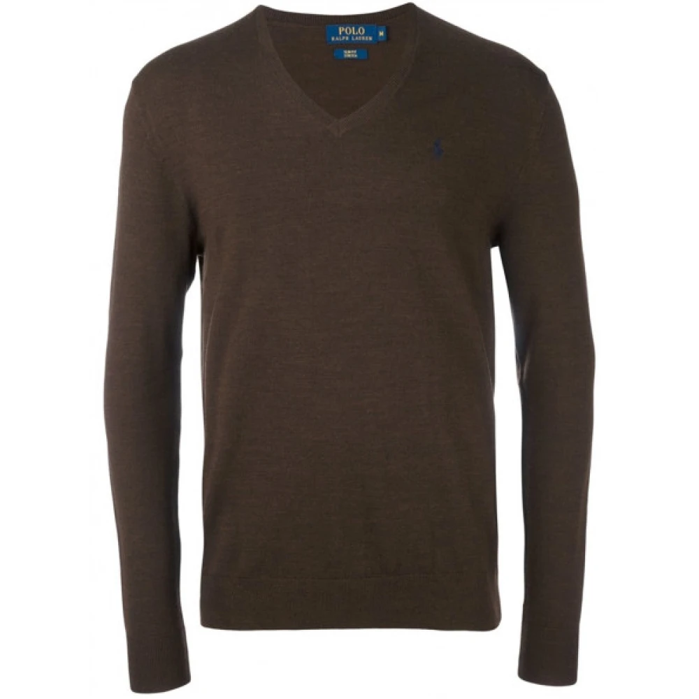 Polo Ralph Lauren V-hals wollen trui met geribbelde afwerkingen Brown Heren