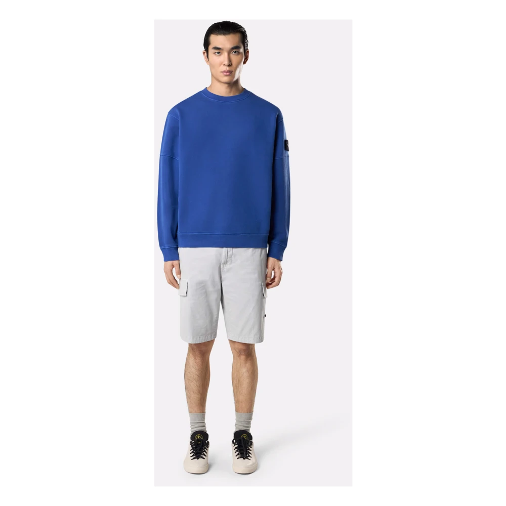 Stone Island Blauwe Crewneck Sweatshirt met Stikdetails Blue Heren
