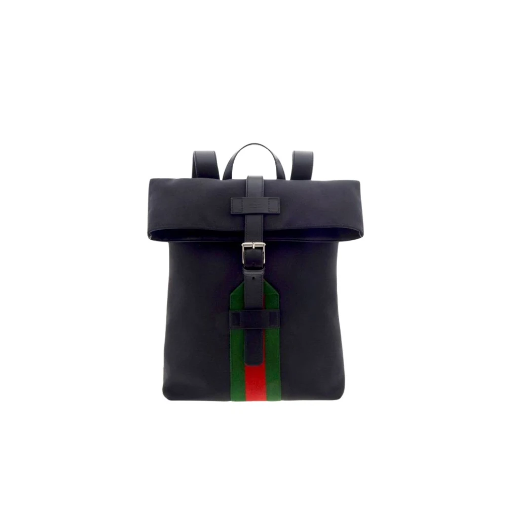 Gucci Zwarte Tribanda Rugzak met Leren Banden Black Unisex
