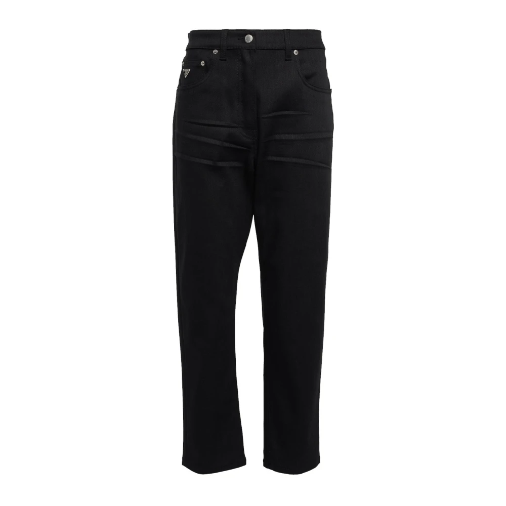 Prada Zwarte Jeans Hoge Taille Korte Pasvorm Black Dames