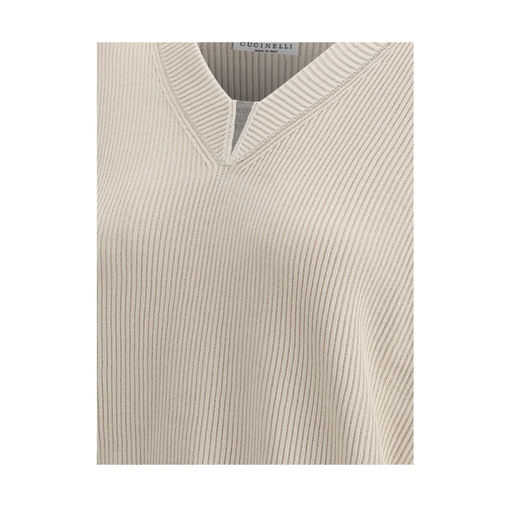 BRUNELLO CUCINELLI V-hals Pullover met Juweelversieringen Beige Dames