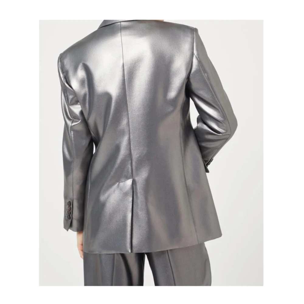 BRUNELLO CUCINELLI Metallic Twill Zijden Jas Gray Dames