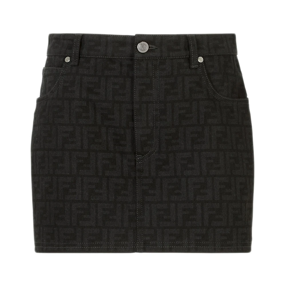 Fendi Zwarte Denim Mini Rok met FF Motief Black Dames