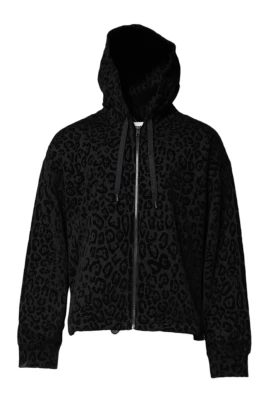Svart Leopard Hel Dragkedja Huva Tröja