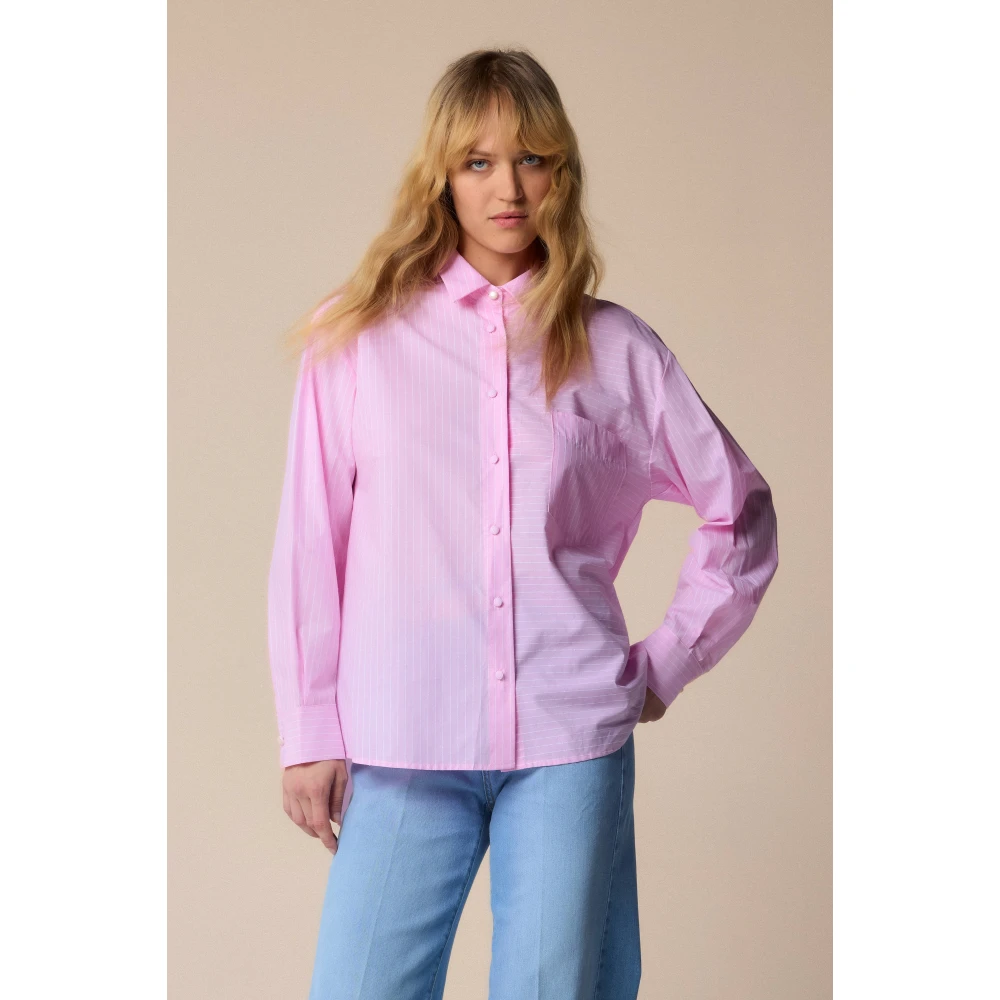 Kocca Gestreepte roze shirt met lange mouwen Purple Dames